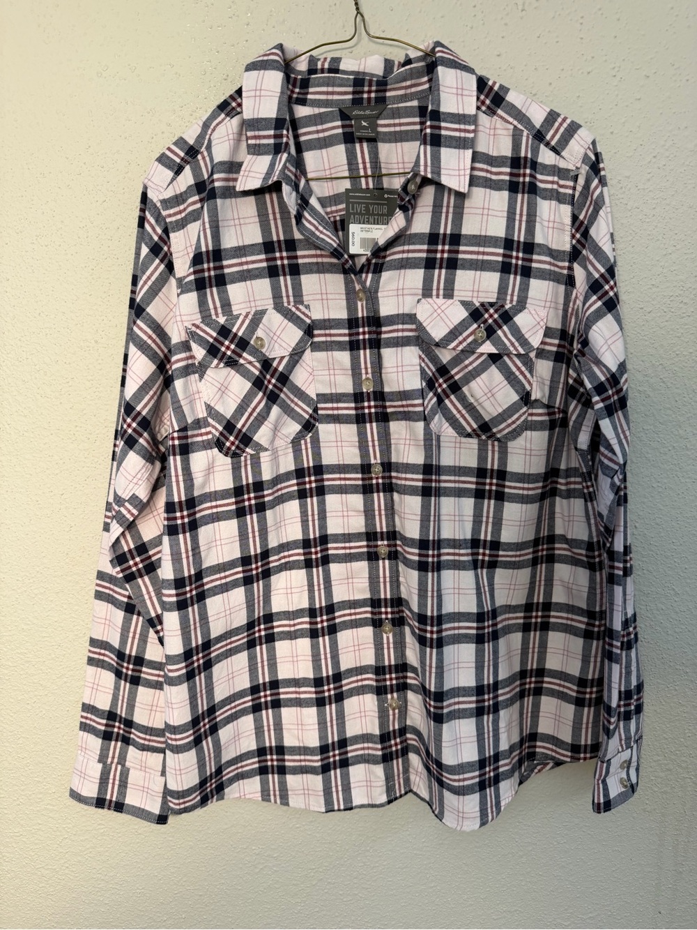Eddie Bauer White & Navy Plaid Button-Down Shirt